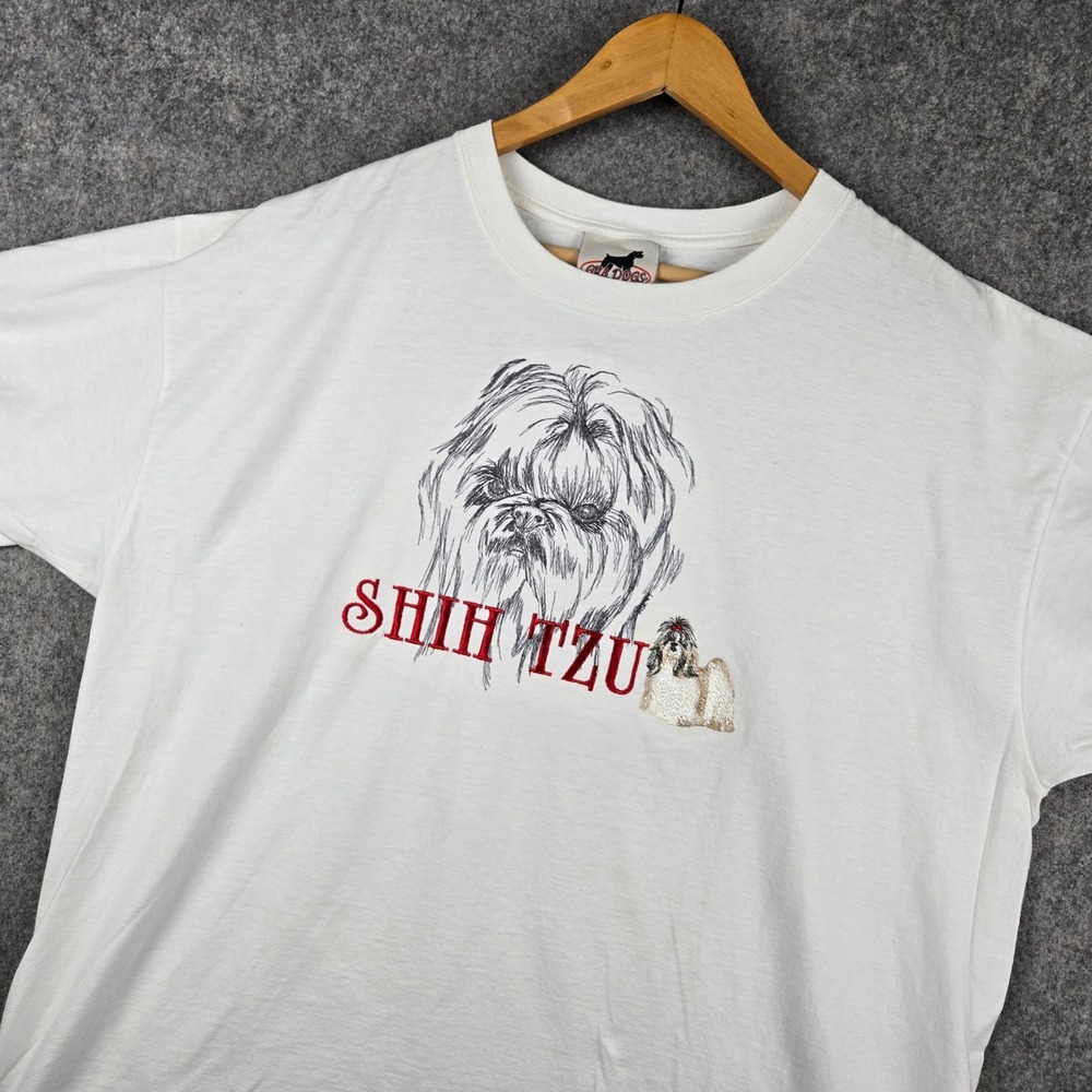 Vintage Gr8 Dogs Shih Tzu T Shirt Adult XL White Graphic Tee Nature Animals Dog